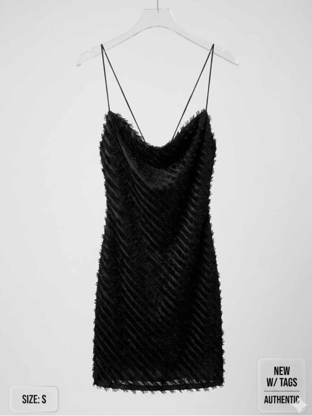 ASTR the Label Cowl Neck Textured Fringe Bodycon Mini Dress – Black  Size Small